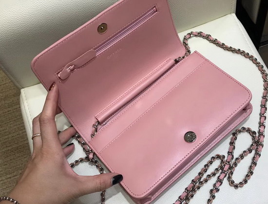 Chanel Wallet On Chain Calfskin and Patent Calfskin Pink and White