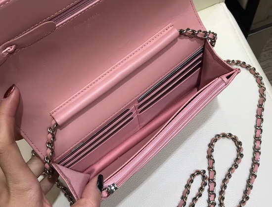 Chanel Wallet On Chain Calfskin and Patent Calfskin Pink and White