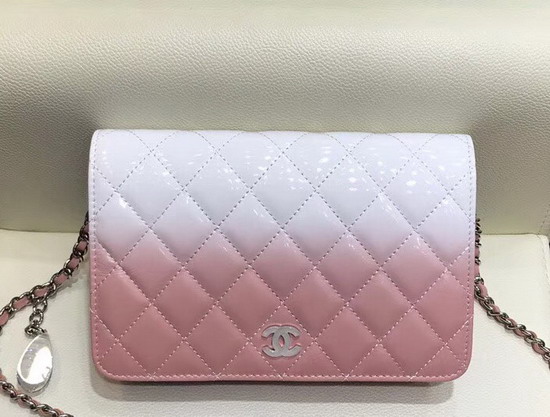 Chanel Wallet On Chain Calfskin and Patent Calfskin Pink and White