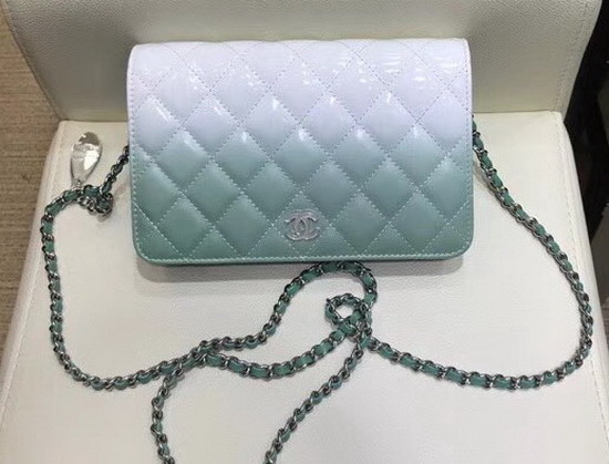 Chanel Wallet On Chain Calfskin and Patent Calfskin Turquoise and White