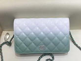 Chanel Wallet On Chain Calfskin and Patent Calfskin Turquoise and White