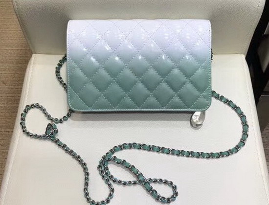 Chanel Wallet On Chain Calfskin and Patent Calfskin Turquoise and White