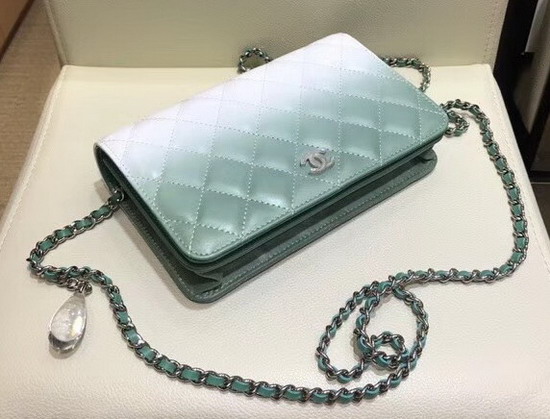 Chanel Wallet On Chain Calfskin and Patent Calfskin Turquoise and White