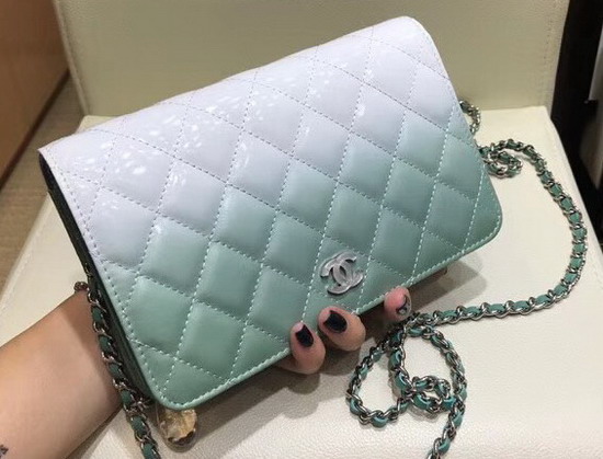 Chanel Wallet On Chain Calfskin and Patent Calfskin Turquoise and White