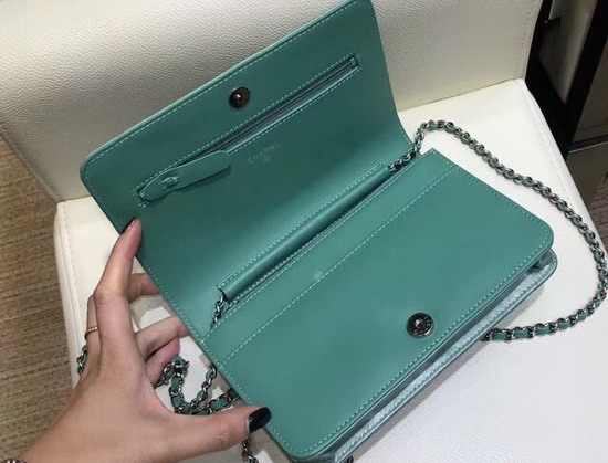 Chanel Wallet On Chain Calfskin and Patent Calfskin Turquoise and White