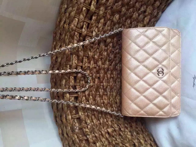 Chanel Wallet On Chain Champagne Caviar Silver Hardwares for Sale