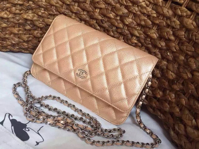 Chanel Wallet On Chain Champagne Caviar Silver Hardwares for Sale