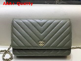 Chanel Wallet On Chain Dark Green Chevron Calfskin Replica