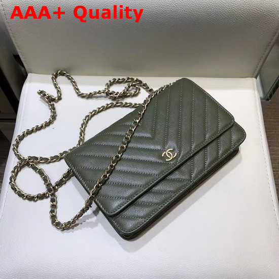 Chanel Wallet On Chain Dark Green Chevron Calfskin Replica