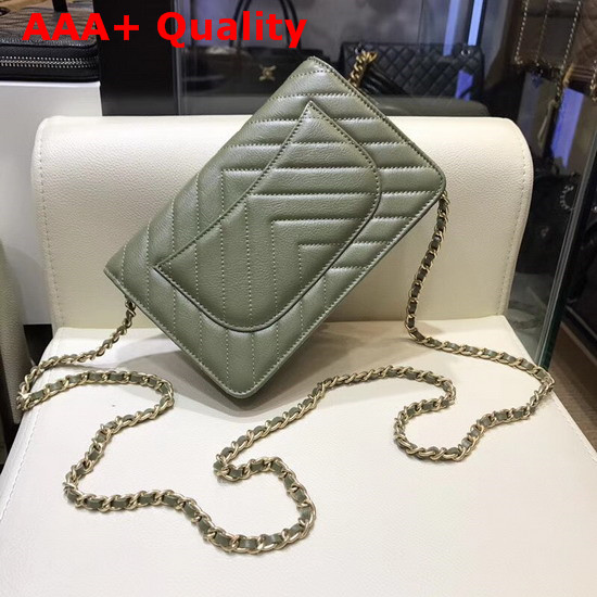 Chanel Wallet On Chain Dark Green Chevron Calfskin Replica