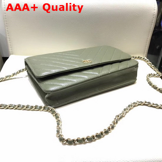 Chanel Wallet On Chain Dark Green Chevron Calfskin Replica