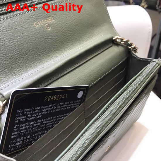 Chanel Wallet On Chain Dark Green Chevron Calfskin Replica