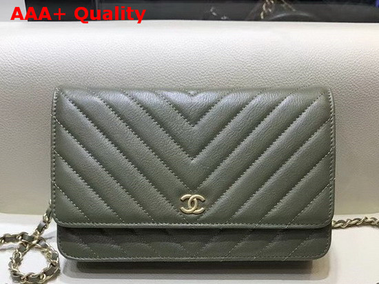 Chanel Wallet On Chain Dark Green Chevron Calfskin Replica