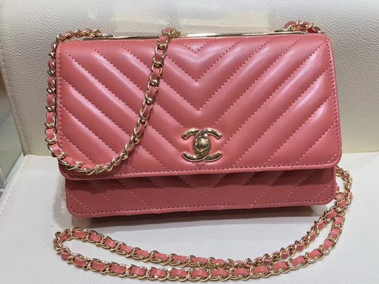 Chanel Wallet On Chain Dusty Pink Chevron Lambskin