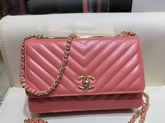 Chanel Wallet On Chain Dusty Pink Chevron Lambskin