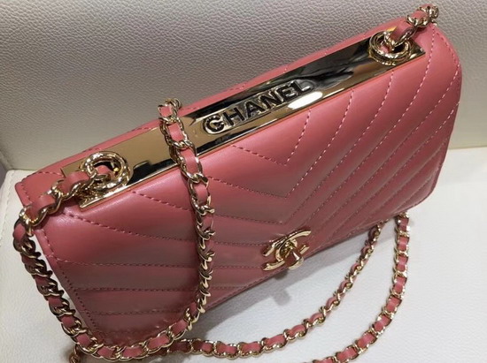 Chanel Wallet On Chain Dusty Pink Chevron Lambskin