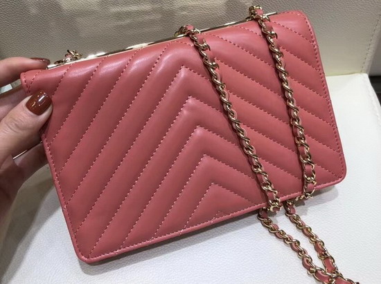 Chanel Wallet On Chain Dusty Pink Chevron Lambskin