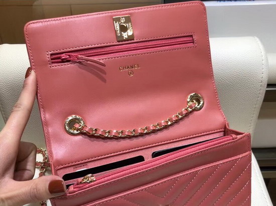 Chanel Wallet On Chain Dusty Pink Chevron Lambskin