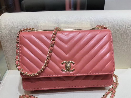 Chanel Wallet On Chain Dusty Pink Chevron Lambskin