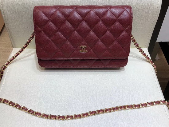 Chanel Wallet On Chain Grain Leather Burgundy