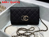 Chanel Wallet On Chain Grained Calfskin Gold Metal Black AP1794 Replica