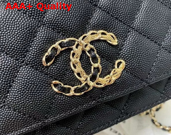 Chanel Wallet On Chain Grained Calfskin Gold Metal Black AP1794 Replica