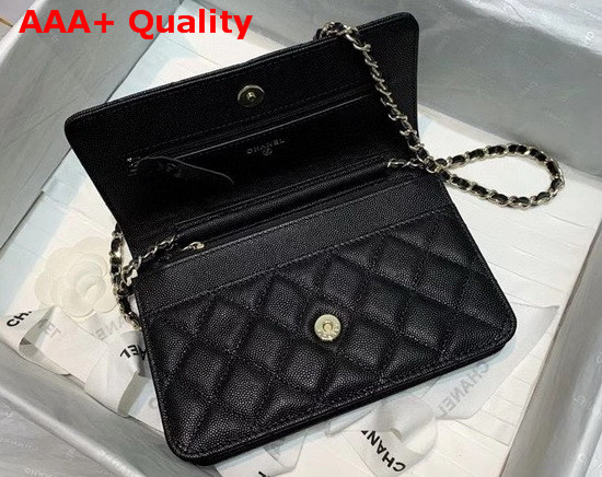 Chanel Wallet On Chain Grained Calfskin Gold Metal Black AP1794 Replica