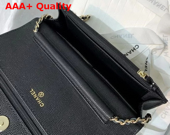 Chanel Wallet On Chain Grained Calfskin Gold Metal Black AP1794 Replica