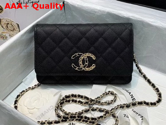 Chanel Wallet On Chain Grained Calfskin Gold Metal Black AP1794 Replica