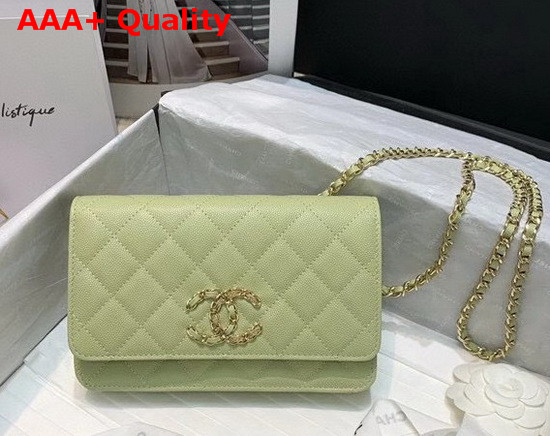 Chanel Wallet On Chain Grained Calfskin Gold Metal Green AP1794 Replica