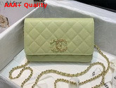 Chanel Wallet On Chain Grained Calfskin Gold Metal Green AP1794 Replica