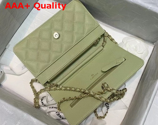 Chanel Wallet On Chain Grained Calfskin Gold Metal Green AP1794 Replica