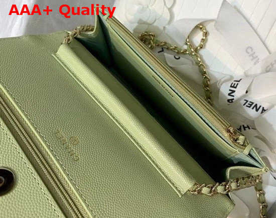 Chanel Wallet On Chain Grained Calfskin Gold Metal Green AP1794 Replica