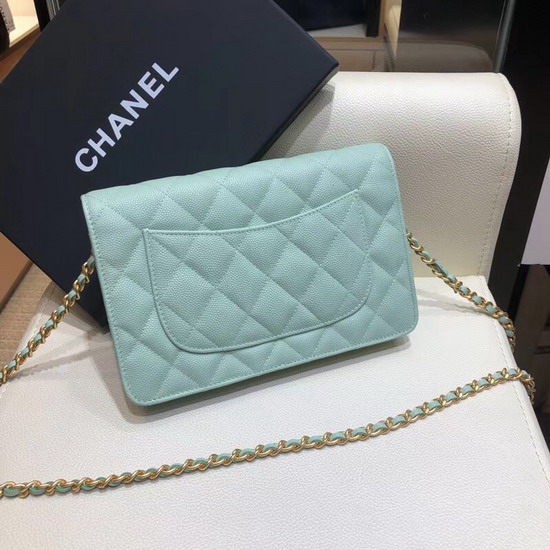 Chanel Wallet On Chain Grained Calfskin Turquoise