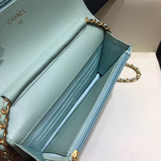 Chanel Wallet On Chain Grained Calfskin Turquoise