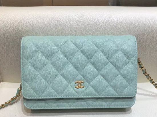 Chanel Wallet On Chain Grained Calfskin Turquoise