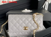 Chanel Wallet On Chain Gray Shiny Lambskin Imitation Pearls Gold Tone Metal AP4282 Replica