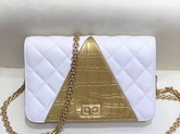 Chanel Wallet On Chain Lambskin Crocodile Embossed Calfskin Gold Tone Metal White and Gold AP0612