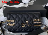 Chanel Wallet On Chain Lambskin Glass Pearls Imitation Pearls Strass Gold Silver Ruthenium Finish Metal Black Ref AP2508 Replica