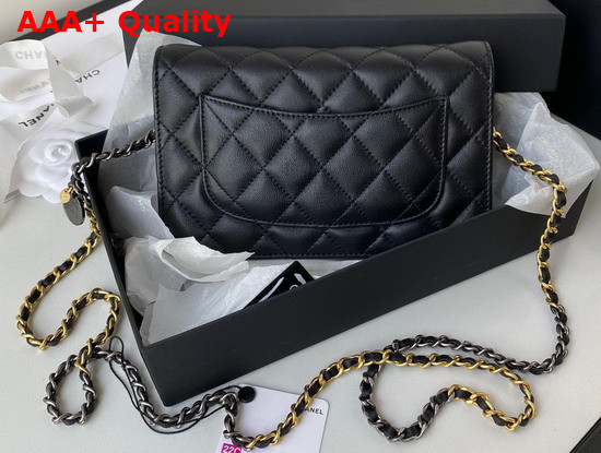 Chanel Wallet On Chain Lambskin Glass Pearls Imitation Pearls Strass Gold Silver Ruthenium Finish Metal Black Ref AP2508 Replica