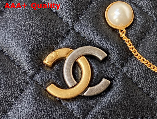 Chanel Wallet On Chain Lambskin Glass Pearls Imitation Pearls Strass Gold Silver Ruthenium Finish Metal Black Ref AP2508 Replica