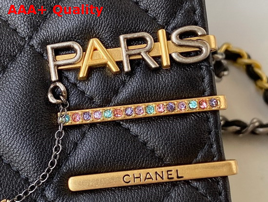 Chanel Wallet On Chain Lambskin Glass Pearls Imitation Pearls Strass Gold Silver Ruthenium Finish Metal Black Ref AP2508 Replica