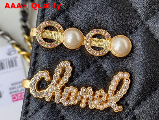 Chanel Wallet On Chain Lambskin Glass Pearls Imitation Pearls Strass Gold Silver Ruthenium Finish Metal Black Ref AP2508 Replica