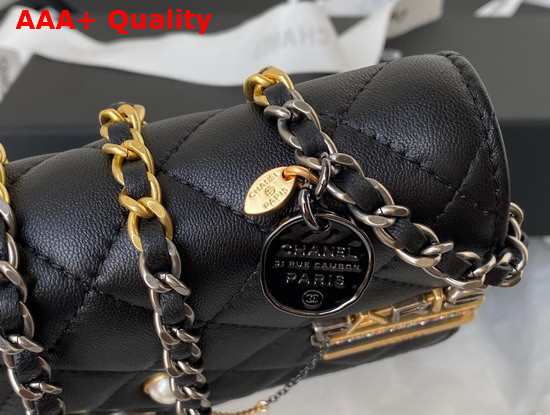 Chanel Wallet On Chain Lambskin Glass Pearls Imitation Pearls Strass Gold Silver Ruthenium Finish Metal Black Ref AP2508 Replica