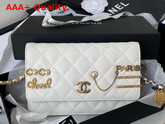 Chanel Wallet On Chain Lambskin Glass Pearls Imitation Pearls Strass Gold Silver Ruthenium Finish Metal White Ref AP2508 Replica