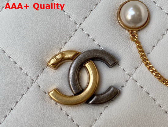 Chanel Wallet On Chain Lambskin Glass Pearls Imitation Pearls Strass Gold Silver Ruthenium Finish Metal White Ref AP2508 Replica