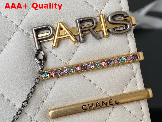 Chanel Wallet On Chain Lambskin Glass Pearls Imitation Pearls Strass Gold Silver Ruthenium Finish Metal White Ref AP2508 Replica