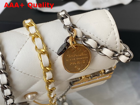 Chanel Wallet On Chain Lambskin Glass Pearls Imitation Pearls Strass Gold Silver Ruthenium Finish Metal White Ref AP2508 Replica