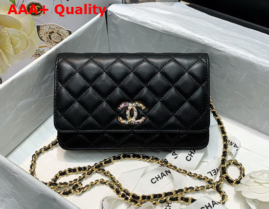 Chanel Wallet On Chain Lambskin Zirconium Gold Tone Metal Black AP1943 Replica