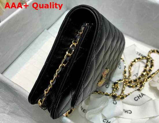 Chanel Wallet On Chain Lambskin Zirconium Gold Tone Metal Black AP1943 Replica